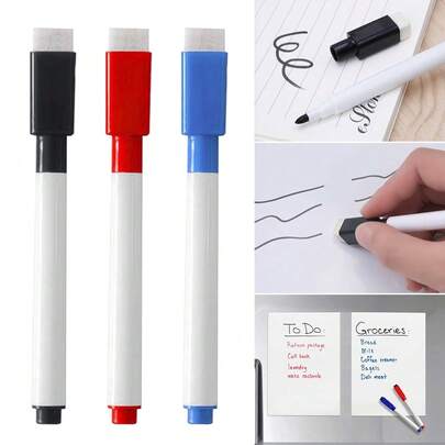 10PCS Whiteboard Marker Pens With Dry Wipe Erase Pen Eraser Lid Au Stock