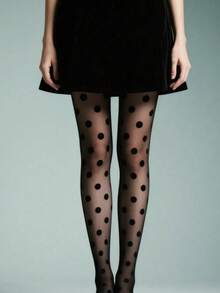 1pc Women's Retro Fashion Large Polka Dot Pantyhose - Black - View 2