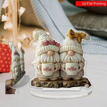 Decoración de escritorio de acrílico de gnomo bebedor de café clásico en 2D plano, arte de escritorio de cultura pop, ornamento multifuncional para escritorio de computadora, adecuado para dormitorio, sala de estar y regalos para el hogar - No se requieren baterías, grosor plano de 2D 0.3cm - Multicolor B - Ver 6