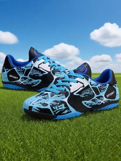 Asymmetrical Camouflage Pattern Teenage Sports Football Shoes, Campus Football Training Shoes, Studded Non-Slip Wear-Resistant, Comfortable Fit, Random Color Delivery