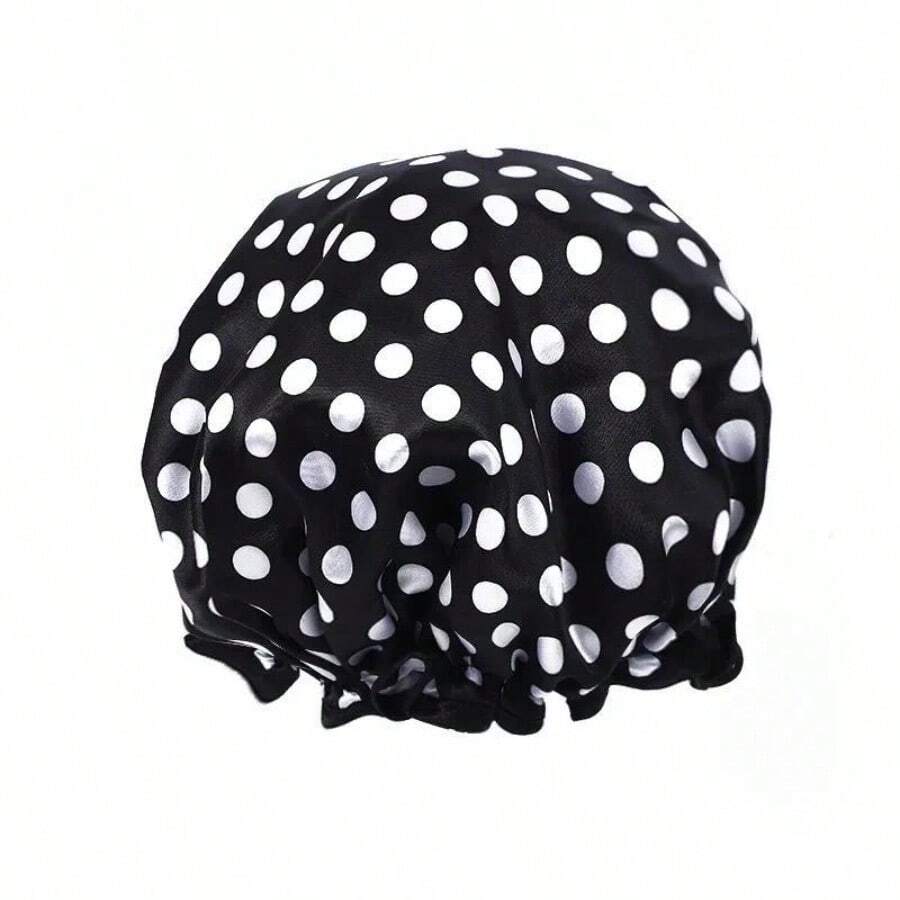 Waterproof Shower Cap Leopard Print Double Layer Elastic Shower Hair Cover Reusable Wave Point Shower Cap Bathing Supplies - A - View 1