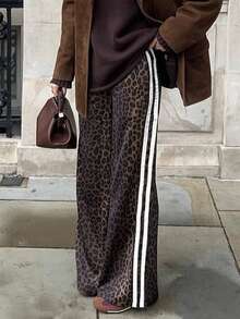 Pantalones holgados con estampado de leopardo para mujer, estilo hip hop - Marrón - Ver 5