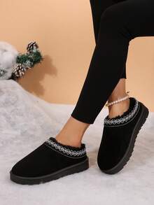 1 par de botas de nieve con forro térmico para mujer, de caña corta, suela gruesa, versátiles para otoño/invierno, antideslizantes, cálidas, silenciosas, lavables a máquina, con suela blanda para interior/exterior - Blanco y Negro - Ver 7