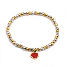 قطعة واحدة سوار معدني فاخر مطلي بالمينا على شكل قلب بسلسلة خرزة دائرية من الفولاذ المقاوم للصدأ قياس 4 مم كهدية مجوهرات للنساء