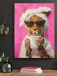 | 5D DIY 钻石画 | 粉钻艺术套装，豹子优雅地裹着浴巾喝咖啡 DIY 钻石画十字绣套件。高清手工装饰画。礼品钻石画，通过 DIY 集中并平静您的心情。 - 彩色 - 查看 2