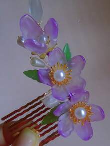 1 件/优雅紫色胖桃花设计发夹，长 7 厘米中国古风旗袍发饰，长流苏，金属材质永久保色，易于使用，婚礼