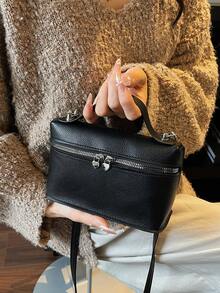 Túi xách hộp nhỏ màu trơn tối giản cổ điển dành cho nữ - màu đen - Xem 6