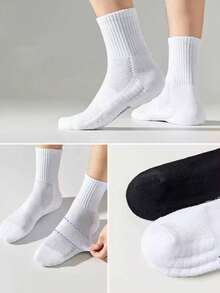 5双厚毛圈布缓冲吸湿排汗防滑运动中筒袜 - 白色 - 查看 2