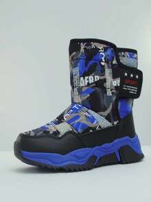 1 Pair Boys' Camouflage & Letter Print Snow Boots, Thick & Warm Outdoor Ski Shoes For Teenagers, 1 Pair Women's FashiThick Thermal Linede Lined Waterproof Snow Boots For Winter