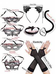 D EXCEED 2/3/4/5 pièces Ensemble de serre-tête à oreilles de chat en dentelle, masque pour les yeux et collier à clochette pour femmes - pour le cosplay d'anime, les fêtes d'Halloween - Multicolore - Voir 12
