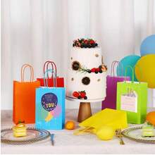 20/100pcs Gift Bags With Handles, Thick Kraft Party Favor Bags For Birthday, Wedding, Party Supplies, Halloween Gift Bags, Gift Bags Bulk, Christmas Stuff Cheap(10 Colors Or Black)