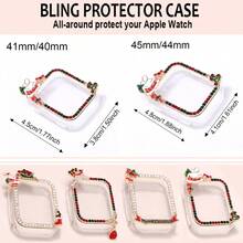 1 Stück Weihnachts-Uhrenarmband/-Gehäuse kompatibel mit Apple Watch SE/8/7/6/5/4 Serie 40/41mm und 44/45mm, einzigartiges Hohldesign mit PC-Hartschalenmaterial + farbigem Strass-Metallrahmen - Direkter Touchscreen ohne Verzögerung, leicht und langanhaltend, Metallarmband mit verstellbarem Faltschließe, tolles Geschenk - Uhren-Zubehör (nicht als Set, Uhrengehäuse und Armband separat erhältlich)