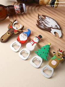 3pcs Christmas Magnetic Bottle Opener, Cute Cartoon Stainless Steel Beer And Soda Water Bottles, Christmas Patterns, Santa Claus, Christmas Tree, Snowman, Christmas Teddy Bear, Christmas Deer, Refrigerator Stickers, Catering Equipment And Supplies - Multicolor - View 12