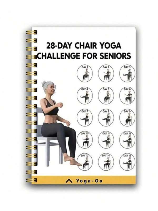28-Tage Stuhl Yoga Herausforderung Spiralbindung Notizbuch - 5,5x8,3 Zoll Fitness Plan, beinhaltet Yoga Posen und tägliche Übungen, 50 Seiten, robuste Spiralbindung, geeignet für Zuhause, Büro, Universität und als Geschenk, Fortgeschrittener Yoga Leitfaden, Yoga Zubehör