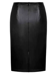 Falda elegante para mujer, falda envolvente de cuero sintético negro sólido, atuendo elegante para la oficina, conjunto de Día de San Valentín para damas - Negro - Ver 2