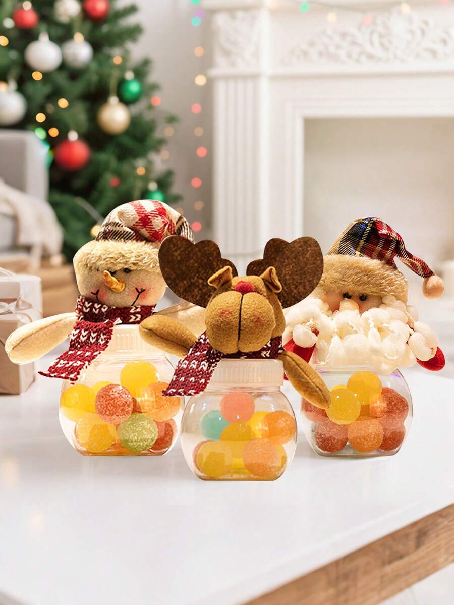 1 Stück Weihnachts-Süßigkeitenglas mit Schneemann, Weihnachtsmann und Elch-Deckel, durchsichtiger Kunststoff Weihnachts-Kekse-Schokolade Behälter, Weihnachts-Snack-Lebensmittelbehälter, kann als Geschenk, Partyfavoritenoder Tischdekoration für Zuhause verwendet werden