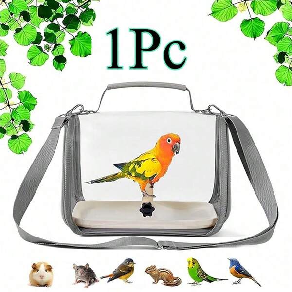 1Pc Portable Small Bird Travel Cage Carrier,Portable Bird Carrier Cage With Zipper Closure,Breathable Mesh Windows, Lightweight & Easy To Clean,Ideal For Parrots,Pigeons,Lizards,Hamsters - Gray,Small Pet Travel Carrier|Secure Carrying Stra