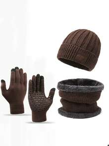 3pcs Set: Knitted Thickened Beanie Hat, Scarf, And Gloves, Unisex Fashion Outdoor Cycling Versatile Accessories Autumn Decor