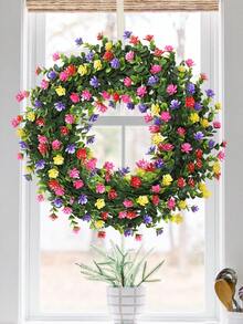 2pcs Artificial Colorful Camellia & Sedum Wreath, Boxwood Wreath, Made Of PE Material, Artificial Plants, Artificial Flowers, Dining Table Decor, Center Piece, Fake Flowers, Decoration For School Dorm Office Home, Valentine's Day Decor, New Year Gift - Green - View 5