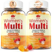 Womens Multivitamin Gummy With Omega 3(DHA_EPA), Vitamin D3 K2, Calcium, Inositol, Daily Womens Vitamin A C E B Complex, L-MethylFolate, Methyl B12,Sugar Free Methylated Multivitamins Minerals, 120Cts - Flavor NameB - 查看 1