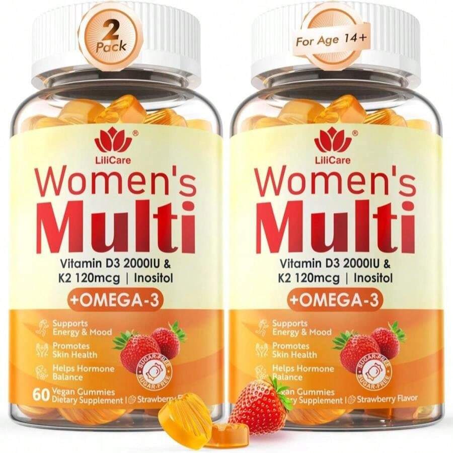 Womens Multivitamin Gummy With Omega 3(DHA_EPA), Vitamin D3 K2, Calcium, Inositol, Daily Womens Vitamin A C E B Complex, L-MethylFolate, Methyl B12,Sugar Free Methylated Multivitamins Minerals, 120Cts - Flavor NameB - 查看 1