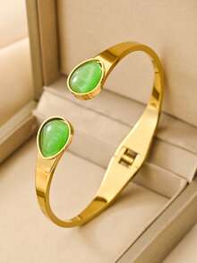 4pcs/3pcs/1pc 18K Gold-Plated Stainless Steel Bangle Bracelet With Luxury Rhinestone Design, Suitable For Gifts, Engagement, Daily Wear, Parties, Festivals, Beach Vacation - Gold - View 6