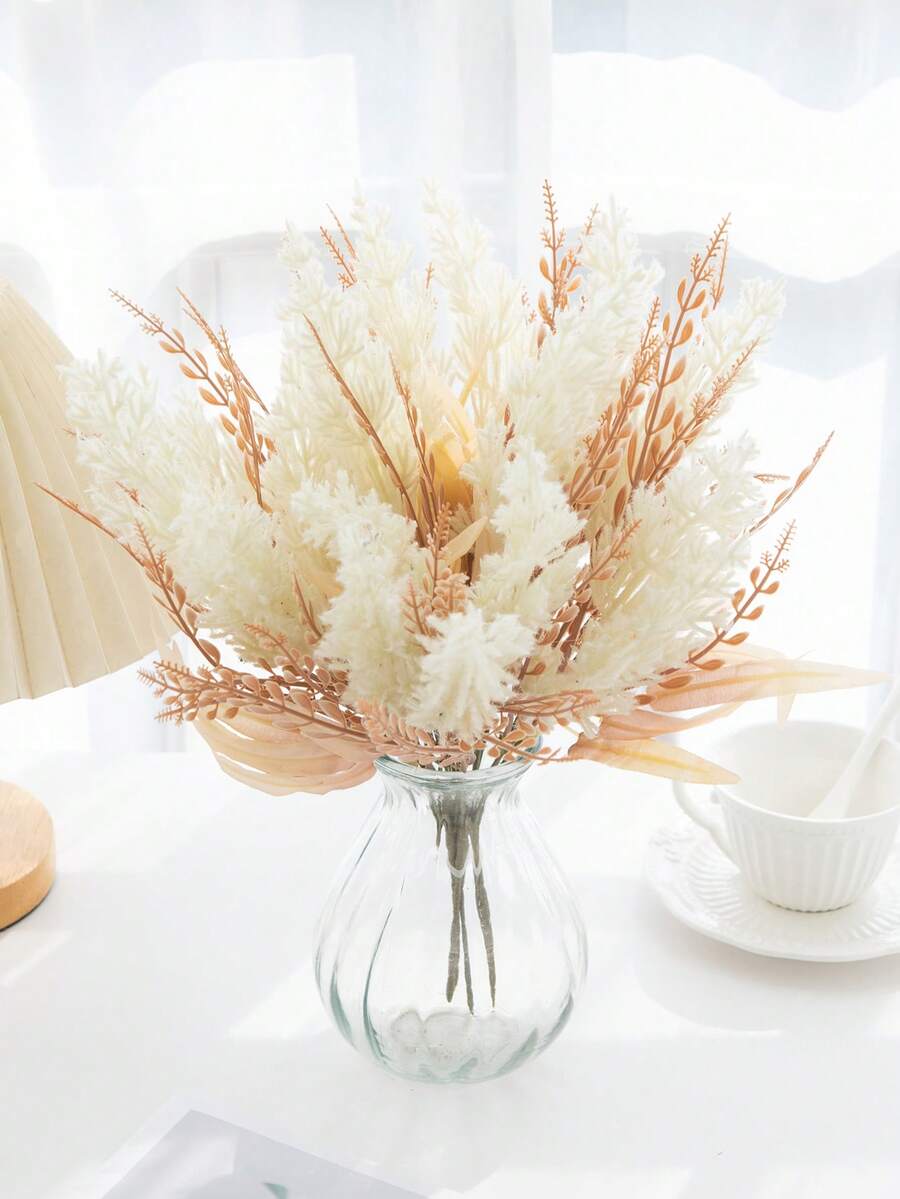 1/2/3/80PCS 14.96in Artificial Pampas Grass Flowers For Year Diy Floral Art Plant Home Office Party Decoration Room Decoration Winter Home Decoration Birthday Gifts,Festival Birthday Party Accessories, Outdoor Garden Decorations - White - View 1