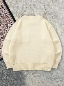 男士休闲宽松纯色套头衫，百搭优质口袋设计长袖圆领针织上衣，适合通勤，秋冬