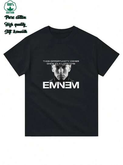 Camiseta Lose Yourself para Hombre - Camiseta Gráfica Oficial con Letras, Camiseta Negra de Concierto de Hip Hop, Top de Algodón Suave con Cuello Redondo para Ropa Casual de Calle - Regalo para Fans, Atuendo Casual, Diseño de Impresión Audaz, Material Transpirable, Camiseta de Manga Corta, Amantes de la Música