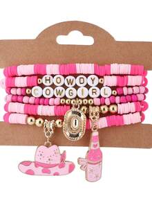 Set de 6 pulseras de arcilla suave con tema vaquero y estilo bohemio