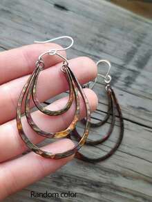 2pcs Flower, Leaf & Geometric Hollow Pendant Earrings, Multi-Color Metal, Minimalist Design For Women, Party