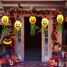 Halloween Decorations Outdoor Hanging Lights Decorations Luminous Ghost Witch Hat Horror Halloween Decorations Indoor And Outdoor Decorations White Halloween Party Garden Tree Light String