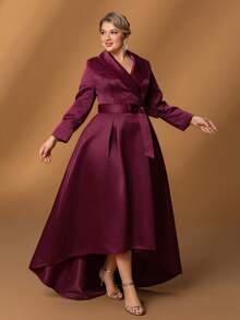 Faeriesty Mosy Plus 精致大码新娘母亲礼服,采用优雅的翻领、优雅的长袖、迷人的 A 字形轮廓和别致的蝴蝶结腰带 - 非常适合正式婚礼、盛大庆典、高档晚会、著名社交聚会和豪华正式活动 - 酒紅色 - 查看 8