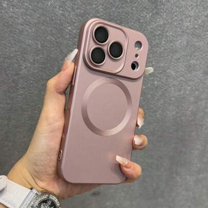 Funda de teléfono suave, magnética y a prueba de golpes de color rosa sólido mate con protector de lente compatible con iPhone 17 Pro Max, 17 Pro, 17 Air, 17, 16, 15, 14 Plus, 13, 12, 11 Pro Max, compatible con carga inalámbrica, regalo de primavera, Pascua o cumpleaños