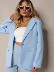 Einreihiger Blazer mit dekorativen Revers - Babyblau - Übersicht 4