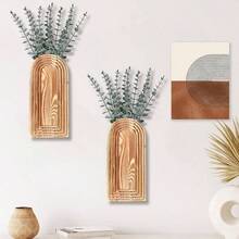 2 Pack Wooden Wall Vase Set - Brown Modern Farmhouse Boho Wall Decor Entryway, Hallway, Bathroom, Living Room, Dining Room, Narrow Spaces - 棕色 - 查看 4