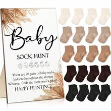 21pcs Party Supplies Shower Games Include Sock Hunt Sign And 20 Pair Small Cotton Socks Wooden Table Sign With Holder For And Gender Reveal Party Favors Easter Gifts - sock-Classical - 查看 4