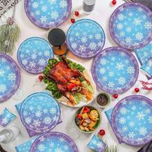 10pcs/20pcs/50pcs/Set,Frozen Theme Party Disposable Paper Plates Party Decorations Tableware Birthday Party Decorations Purple And Blue Snowflake Winter Wonderland Includes Disposable Plates, Cups, Tableware, Suitable For Christmas Winter Wonderland Party Decorations - Multicolor - View 3
