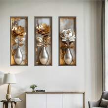 3/4片北欧风花卉植物墙贴，乙烯基墙贴，适用于客厅、卧室、盆栽植物、宿舍、办公室装饰 - 彩色 - 查看 2