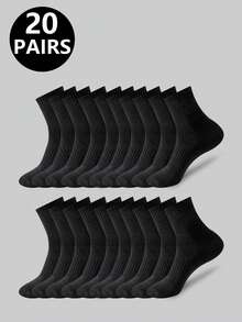 5双/10双/20双装 男士休闲船袜，中筒袜，白色袜子，冬季袜子，黑色袜子，运动袜，秋冬季 - 彩色 - 查看 12