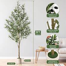 ALUPSSUC Artificial Olive Tree - 5-7FT(60n-84in) Tall Faux Silk Plant With Natural Wood Trunk & Lifelike Fruits - Perfect For Modern Home, Office, Living Room Floor Decor, With White Basin - 橄欖綠 - 查看 3