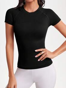 SHEIN Sports Solid Raglan Sleeve Sports Tee Fitted Shirt Compression Shirt