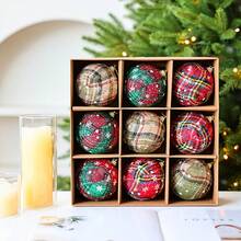 16Pcs Christmas Buffalo Plaid Ball Ornaments Christmas Fabric Foam Ball With Snowflake Pattern Ornaments Shatterproof Christmas Tree Hanging Ornament For Xmas Party Decoration Supplies Home Decor Christmas Decorations Room Decor Winter