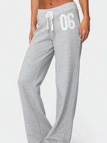 Women Y2k  Drawstring Sweatpants Elastic Waist Straight Wide Leg Low Rise Baggy Pants Casual Trousers Athletic Jogger Workout Yoga Track Pants Streetwear Lounge Pants - Xám - Xem 3