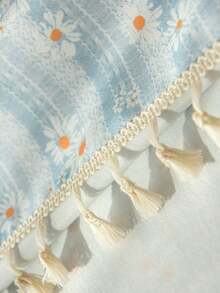 1 szt. Prostokątny obrus w stylu wiejskim z białymi stokrotkami i frędzlami, uniwersalny do codziennego użytku, na święta, urodziny, imprezy, spotkania rodzinne, pikniki, stoły obiadowe, do kuchni, wystroju wnętrz, na każdą porę roku - Niebieski - Zobacz 10