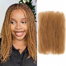 1 包 Afro Kinkys 散装头发，用于编织辫子接发 8 英寸 DIY 合成非洲卷曲辫子头发，用于微扭修复辫子，弹性非洲扭发，适合女性 - 金色 - 查看 2