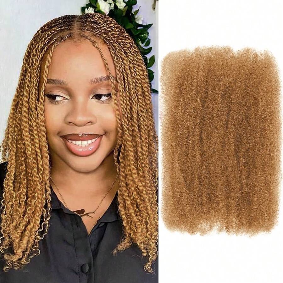 1 包 Afro Kinkys 散装头发，用于编织辫子接发 8 英寸 DIY 合成非洲卷曲辫子头发，用于微扭修复辫子，弹性非洲扭发，适合女性