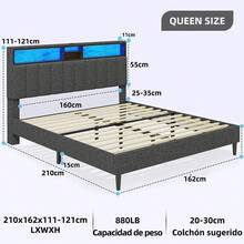 Base Cama Tapizada Led Con Estación Carga,queen Size - Tipo de Enchufe B USA (110-127V) - Ver 4