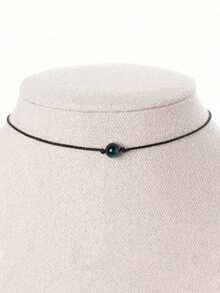 1pc Minimalist Nature-Inspired Black Cord & Silver Chain Single Blue Stone Necklace, Suitable For Daily/Casual Wear