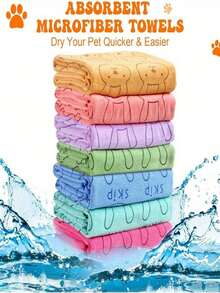 2pcs/1pc Super Absorbent Ultra-Fine Fiber Dog Towels - Quick Drying Pet Grooming Bath Towels, Soft Cartoon Print Design, Suitable For Small To Large Dogs, Hand Washable. - Multicolor - View 7